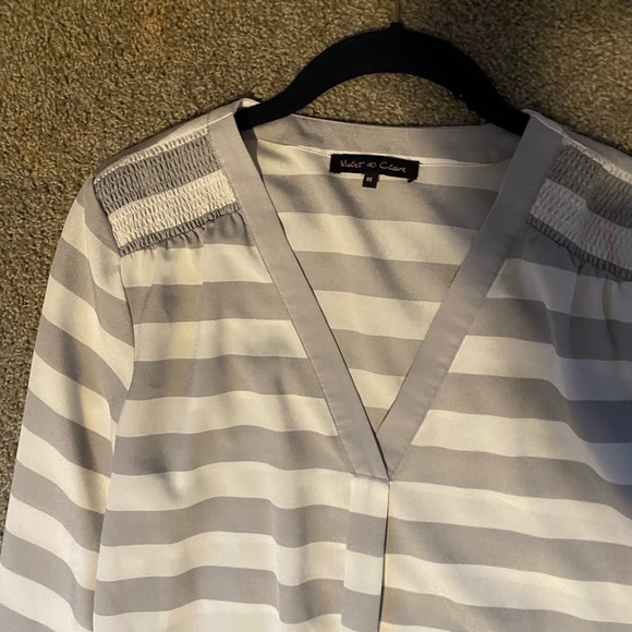 Violet & Claire Gray & White Striped Blouse - Picture 5 of 11